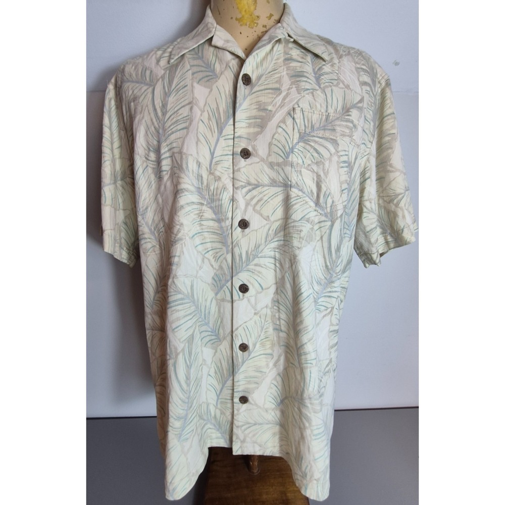 Tommy Bahama Mens Hawaiian Tropical Leaf Print Silk Camp Shirt S